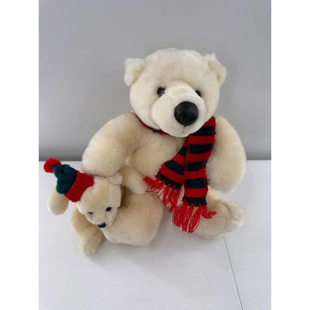Kids Preferred Polar Bear Mama Baby Plush Set Scarf Hat Christmas 12